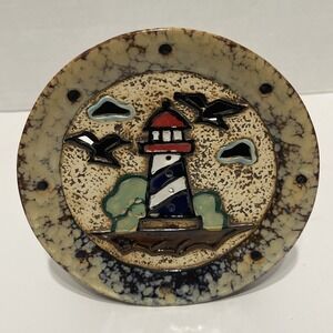Lighthouse Ceramic Candle Holder, Tea Light, Ocean Beach Birds Decor free ship